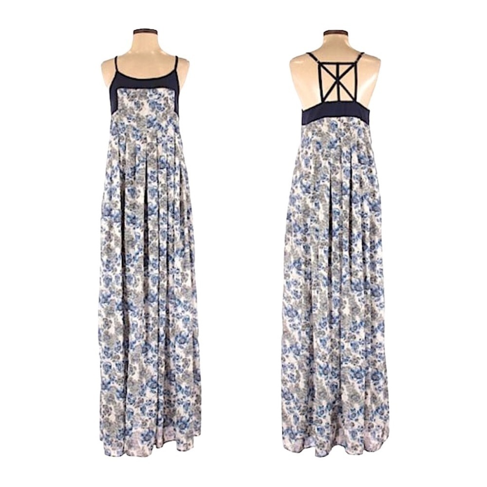 Lulus Floral Strappy Back Navy Flowy Maxi Dress Size S